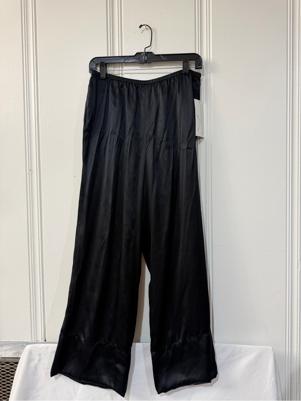 NWT Randolph Duke Black Wide-Leg Satin Trousers